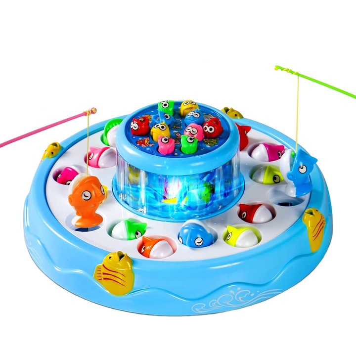 Mágneses horgászjáték, BOMSTOM, 360°-os forgatás, Kétrétegű, Fényekkel és zenével, Reteszelő puzzle, Többszínű