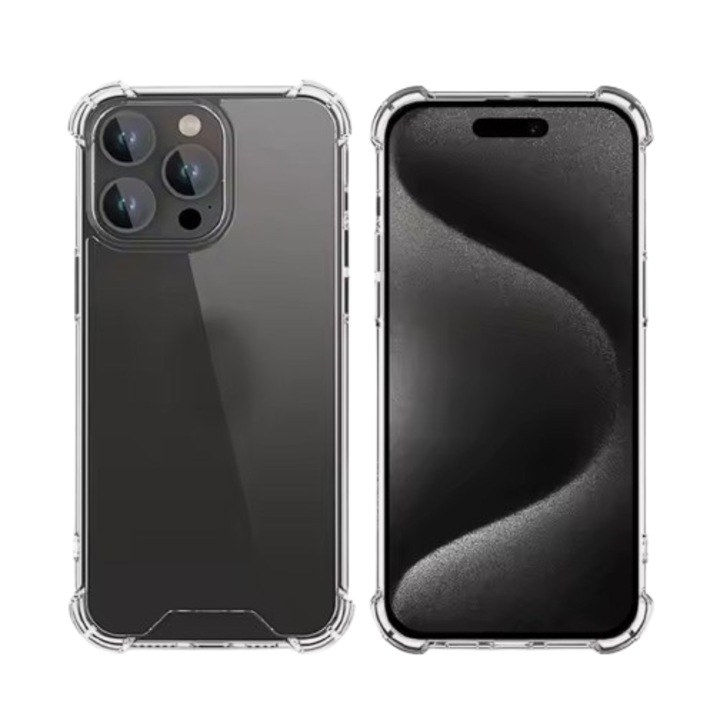 Калъф с ултра защита, ъгли против удари, съвместим с iPhone 16 Pro Max, силикон, прозрачен