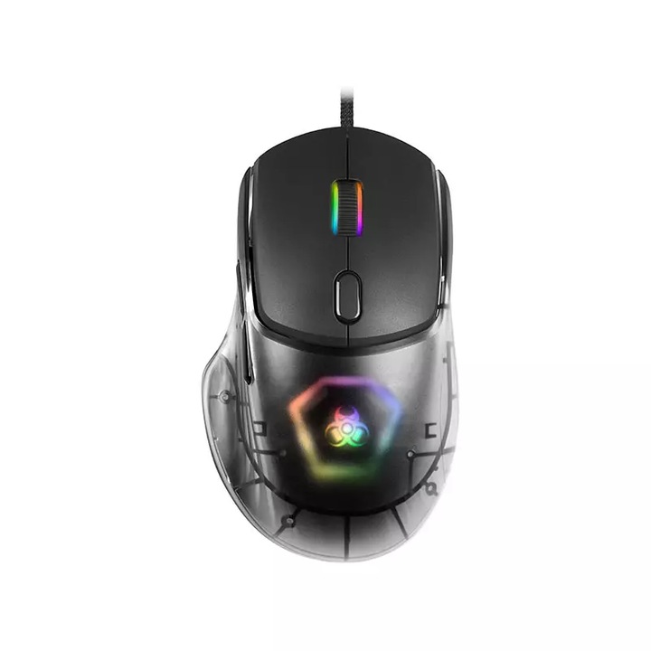 Mouse, Tracer Neon, GameZone, 12400 DPI, RGB Iluminare, PixArt Optic, USB, Negru-Transparent