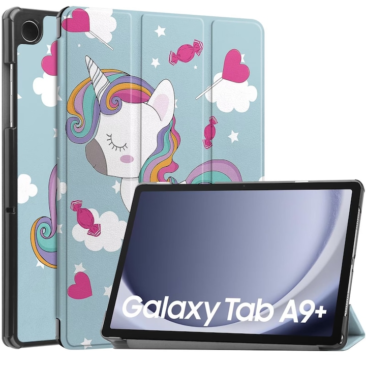 Калъф за таблет, за Samsung Galaxy Tab A9, JENUOS, Slim, PC, с Multi-Angle поддръжка и Sleep/Wake функция, еднорог, светлосин