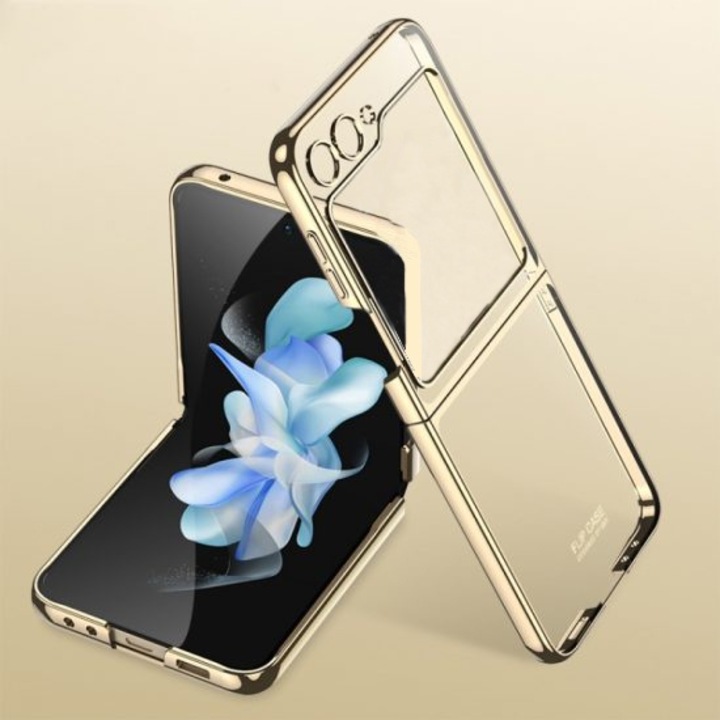Husa Luxury Frame, Hard case, Antisoc, Compatibil cu Samsung Galaxy Z Flip 6/Flip 7 FE, Protectie full, Auriu