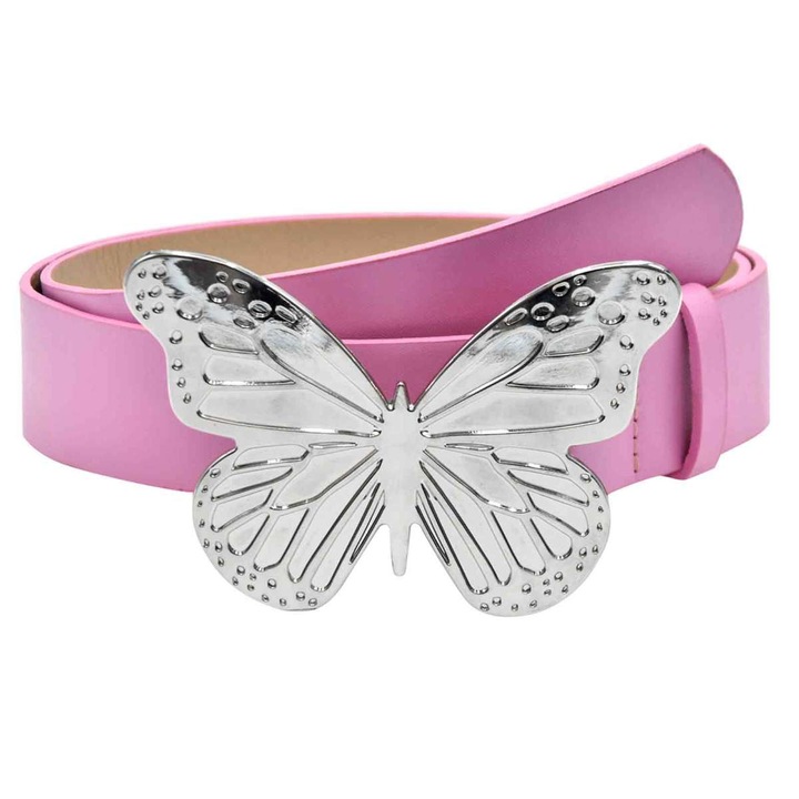 Curea dama BGHYHYHI, curea subtire, fluture mare, roz, PU 105x4.3cm