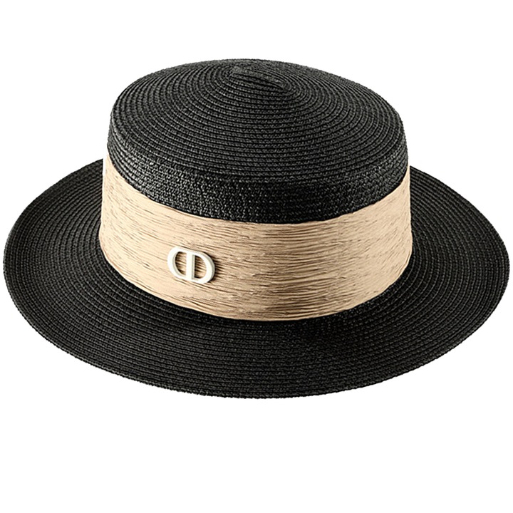 Шапка за слънце, QttvbTna, слама, черно/бежово, 58-60 СМ