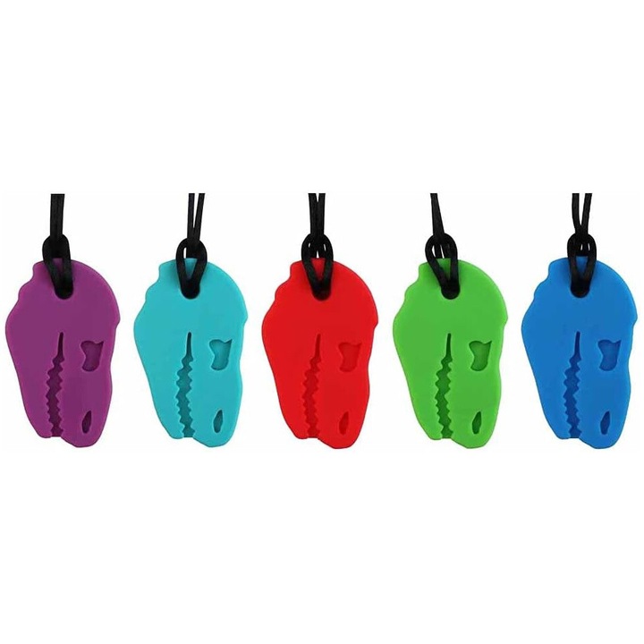 5 db-os szenzoros rágó nyaklánc, BGHYHYHI, dinoszaurusz design, nem mérgező szilikon, állítható