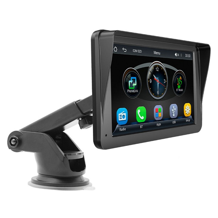 Navigatie GPS dublu DIN, 7 inch, Bluetooth 5.0, USB, negru, set complet