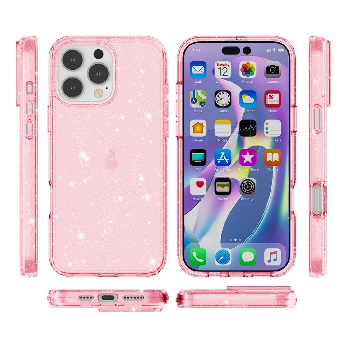 Husa pentru iPhone 16 Pro Max, Sparkle Armor, Sclipici, Protectie Completa, Roz