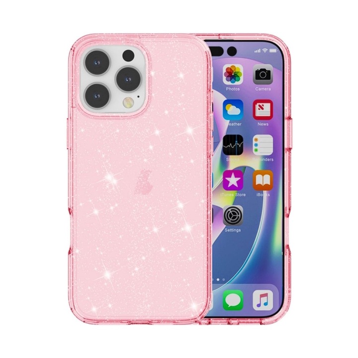 Husa pentru iPhone 16 Pro Max, Sparkle Armor, Sclipici, Protectie Completa, Roz