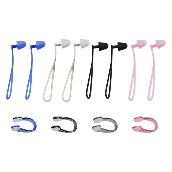 Set 4 dopuri de urechi impermeabile din silicon cu clema pentru nas, AMRNUGL, 4.5x4x2.5cm