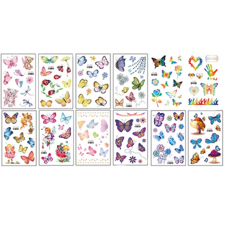 Set de tatuaje temporare cu fluturi, AMRINUGL, 12 foi, designuri colorate, rezistente la apa