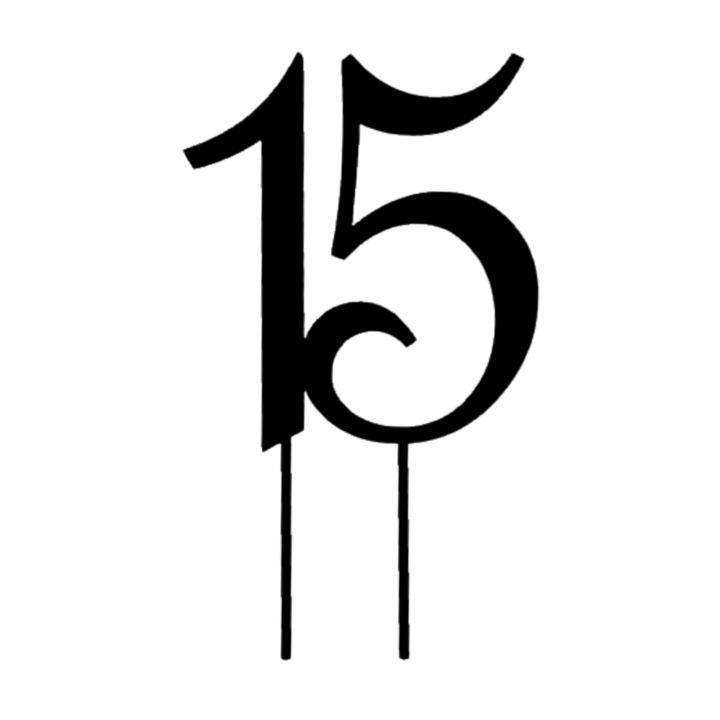 Топер за торта, "15", рожден ден, 150 Х 88 мм черен