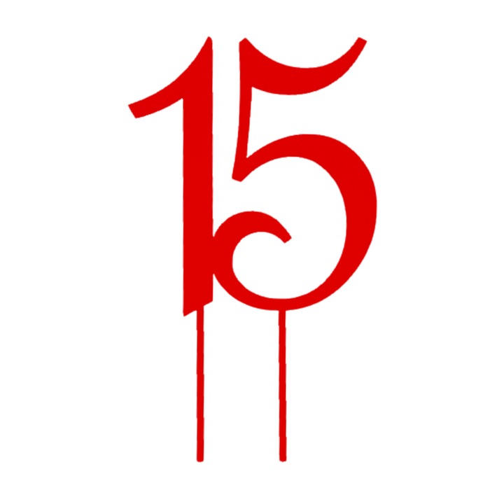 Topper tort, "15", zi de nastere, 150 X 88 mm rosu