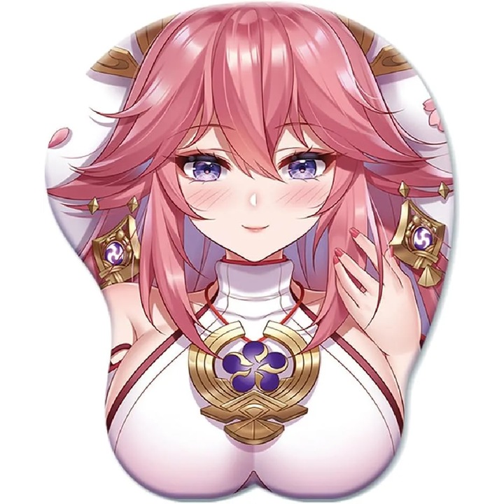 Mousepad 3D, BTONGE, design anime, suport pentru incheietura mainii, roz, 255x215x30mm