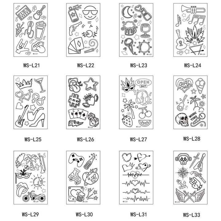 Tatuaje temporare HERUSI set 12 foi luminoase albastre 10x15cm