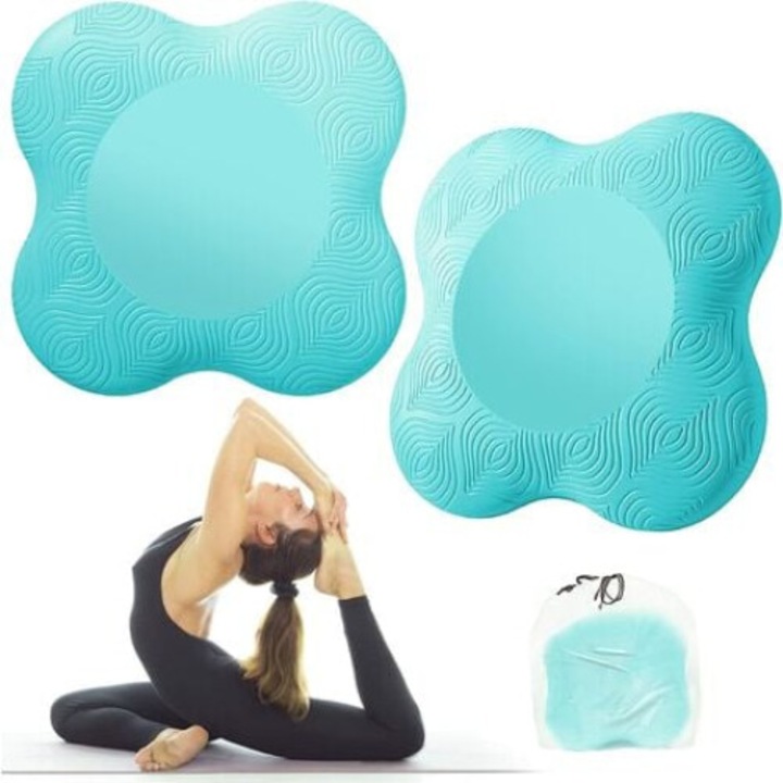 Set 2 genunchiere yoga, AMRINUGL, albastru, 19.5x19.5x1cm, material ecologic, non-alunecare