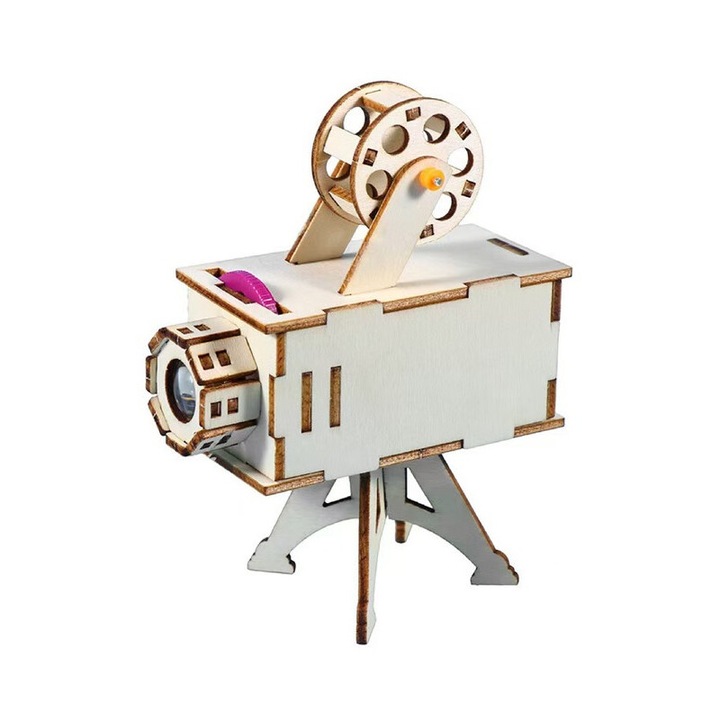 Set jucarie educativa, proiector, 15 piese, lemn, 8 ani+