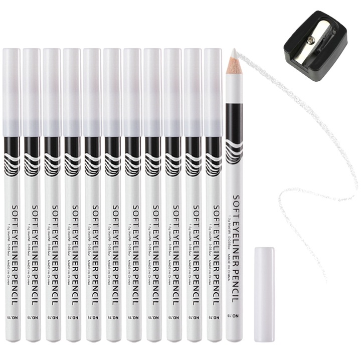 Set creioane eyeliner alb, AMRINUGL, 12 bucati, glossy, 14.4x3.8x2.7cm
