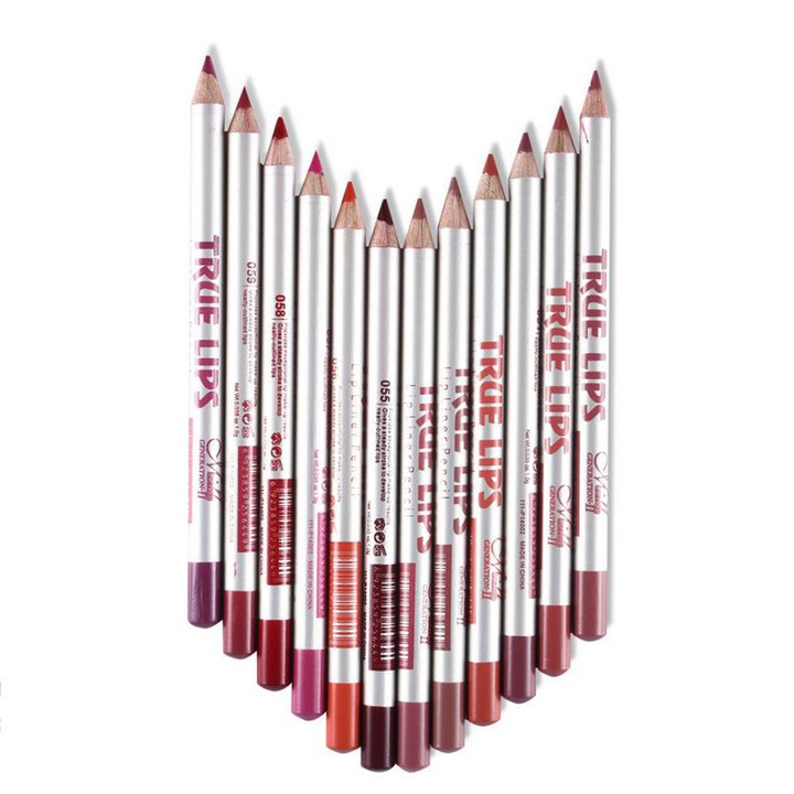 Set 12 creioane contur buze, rezistente la transfer QttvbTna, finisaj cremos si mat, multicolor, 14.5x5.7x2cm