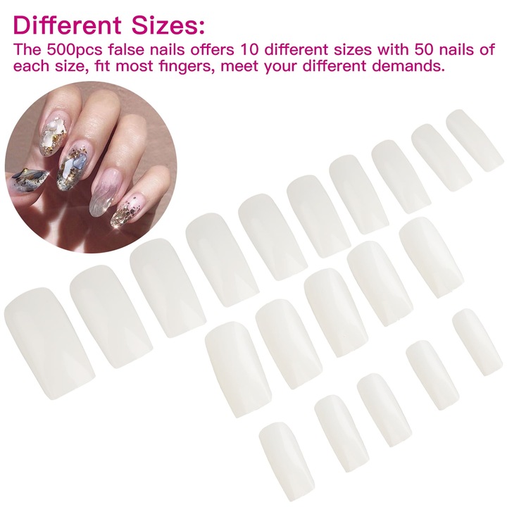 500 db műköröm szett, Enforose, fehér