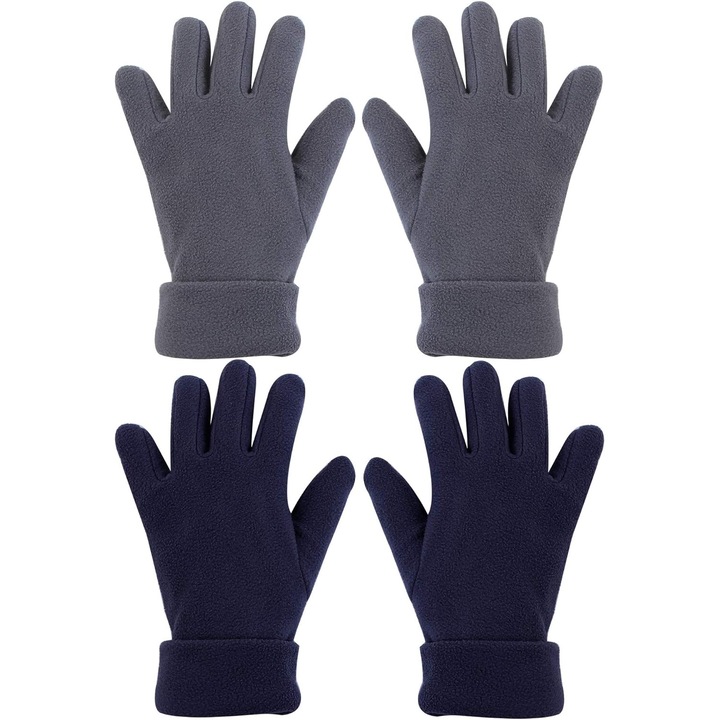 Set 2 perechi manusi copii AMRINUGL, fleece, calduroase, negru/gri, M