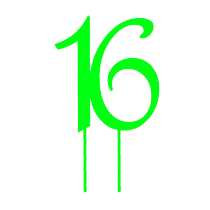 Топер за торта, "16", рожден ден, 150 Х 89 мм зелен