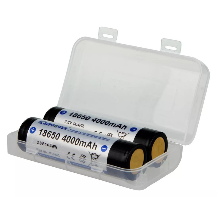 Set 2 x Acumulator KeepPower 18650 3.7V 4000mAh 14.4Wh 8A cu protectie BMS si borna joasa