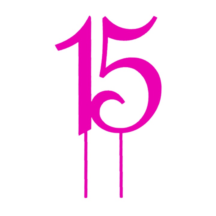 Topper tort, "15", zi de nastere, 150 X 88 mm mov deschis