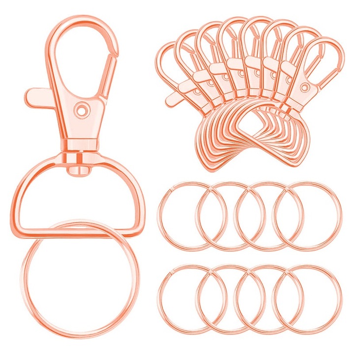 60 de bucati de carlige pentru breloc cu breloc, 30 de bucati pentru snur cu inel D si 30 de bucati pentru breloc pentru breloc Auriu Roz