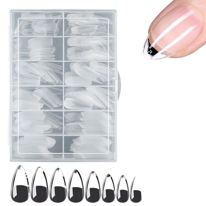 Sfaturi de unghii scurte de migdale, AMRINUGL, 360 bucati, semi-mate, 10 dimensiuni