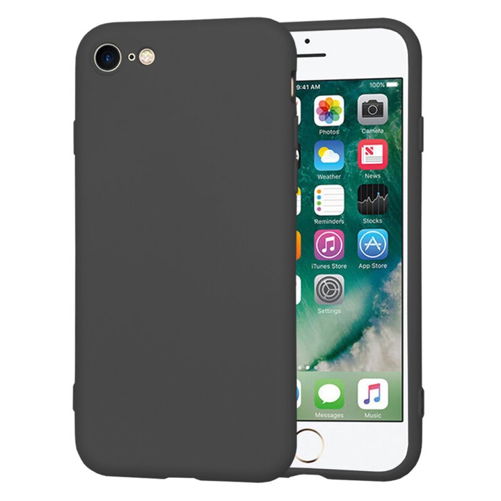 Husa de protectie compatibila cu Apple iPhone 7/8/SE 2 2020/SE3 2022, SoftFlex, silicon, Negru