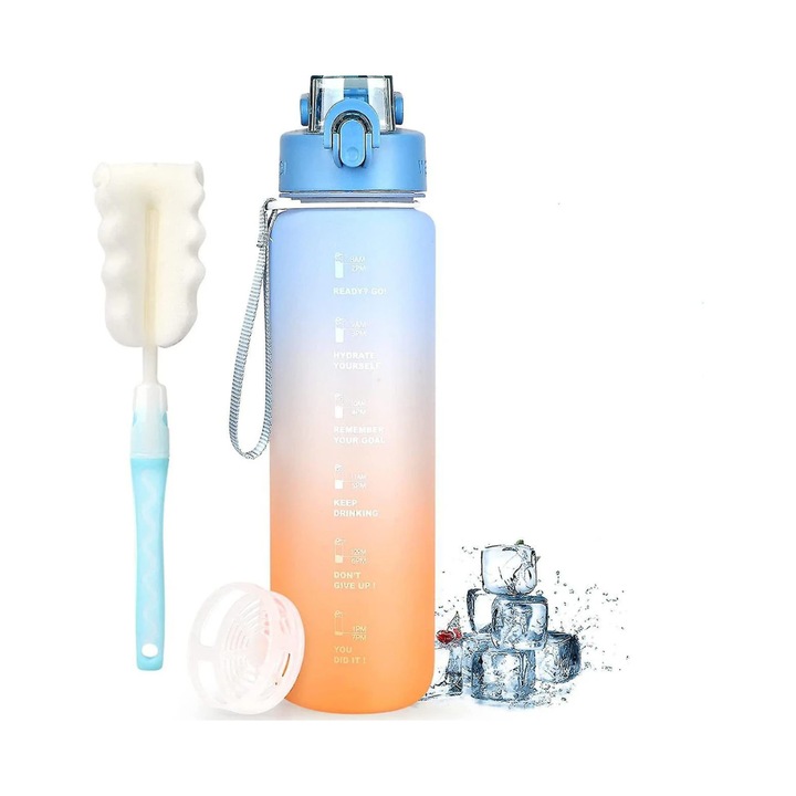 Бутилка за вода 1л AMRINUGL с маркери за време, голям капацитет, широк отвор, неръждаема стомана, без BPA