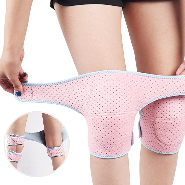 Genunchiera reglabila Enforose, design compact, material respirabil, pentru alergare, fotbal, roz