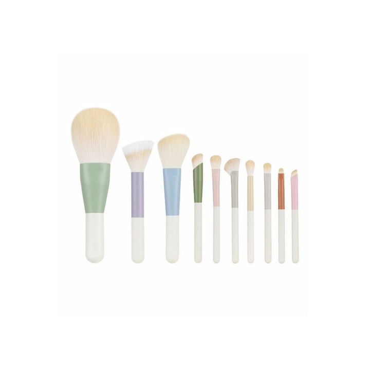 Set 10 pensule machiaj, Amrinugl, Peri sintetici, Multicolor