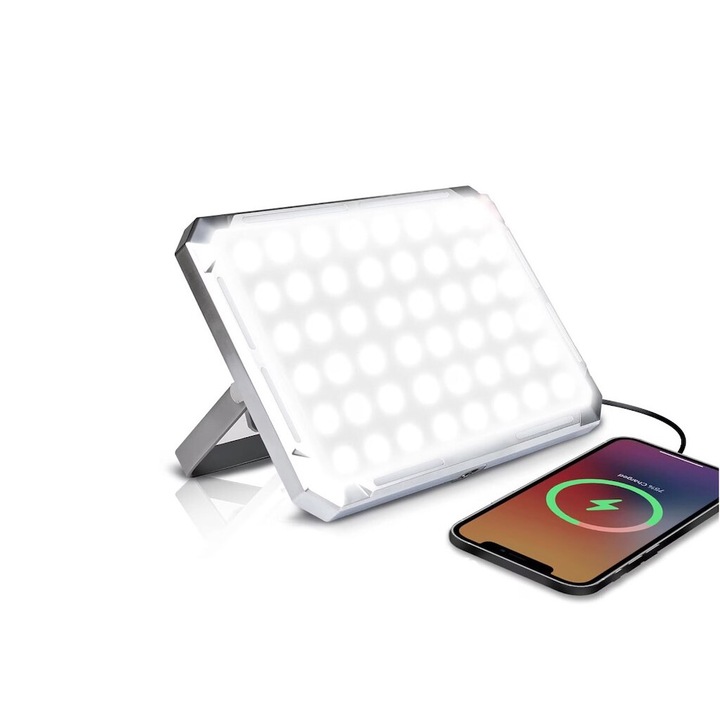 Lanterna camping, 12W, 3 temperaturi de culoare, iluminare 360°, acumulator 4000 mAh, functie power bank, rezistenta la apa