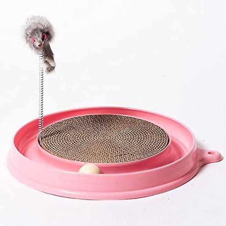 Jucarie cu pad de zgariat pentru pisici, AMRINUGL, plastic/carton, roz