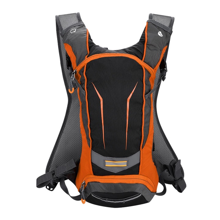 Rucsac sport AMRINUGL, nylon, 10L, curea ajustabila, design respirabil, 21x16x45cm, negru/portocaliu