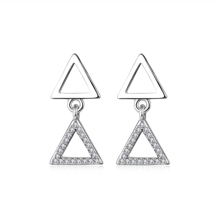 HYTIREBY Réz fülbevaló, dupla háromszög kialakítású, hossza 21,5 mm, cirkóniákkal kirakott, divatos és személyre szabott, női ékszer