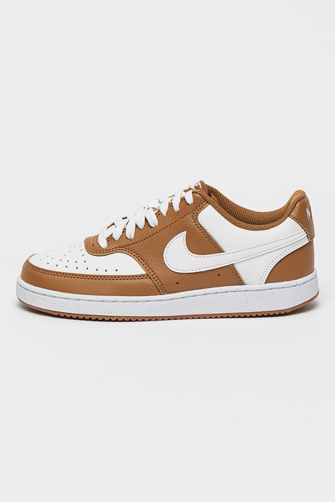 Nike, Pantofi sport Court Vision Low Next Nature din piele ecologica, Alb/Caramel