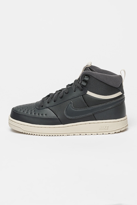 Nike, Pantofi sport mid-high cu insertii de piele Court Vision Mid WNTR, Gri antracit