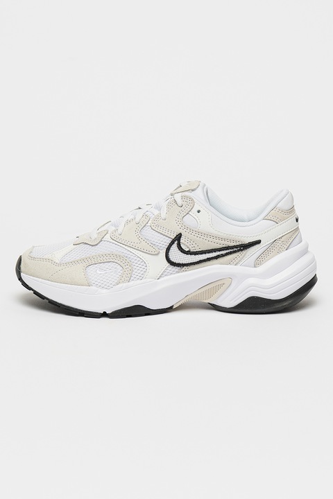 Nike, Спортни обувки AL8 с кожа и велур, Бял/Пепеляво сиво
