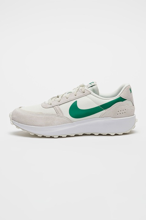 Nike, Pantofi sport cu detalii din piele intoarsa Waffle Nav, Verde/Alb murdar