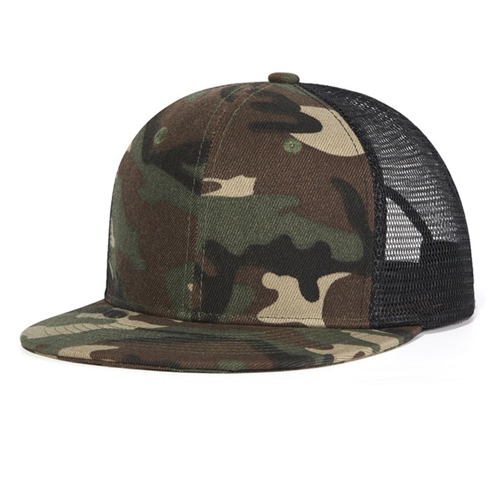 Лятна шапка с камуфлажен принт, мъжка, размер 55x61 см, дишащ дизайн, равна периферия