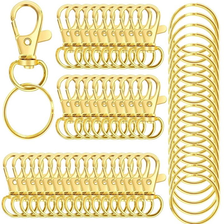60 bucati carlige pivotante premium cu inele pentru chei (30 buc. carlige pentru snur + 30 bucati inele pentru chei) Carlige pentru breloc pentru snur din metal Carlige pentru chei, bijuterii, bricolaj, 1,25 inchi/32 mm auriu