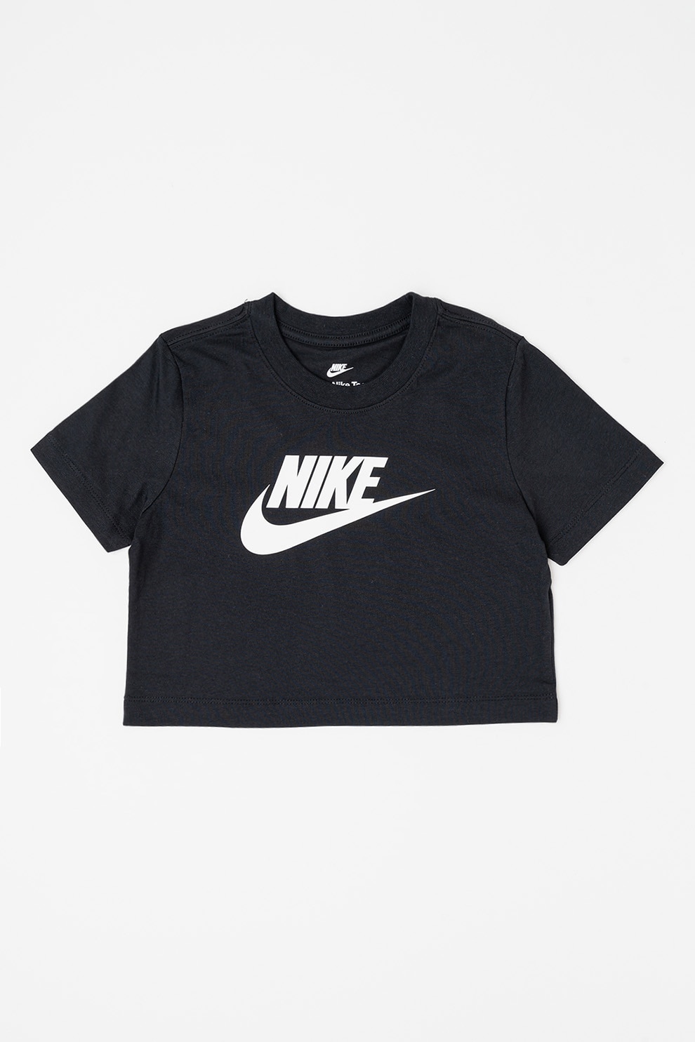 Nike, Tricou crop cu decolteu la baza gatului, Negru, Alb optic, 122-128 CM