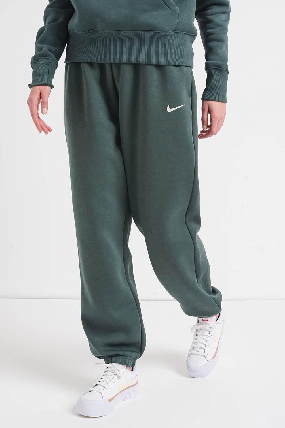 Nike, Pantaloni de trening cu talie inalta Phoenix, Verde marin, XL 