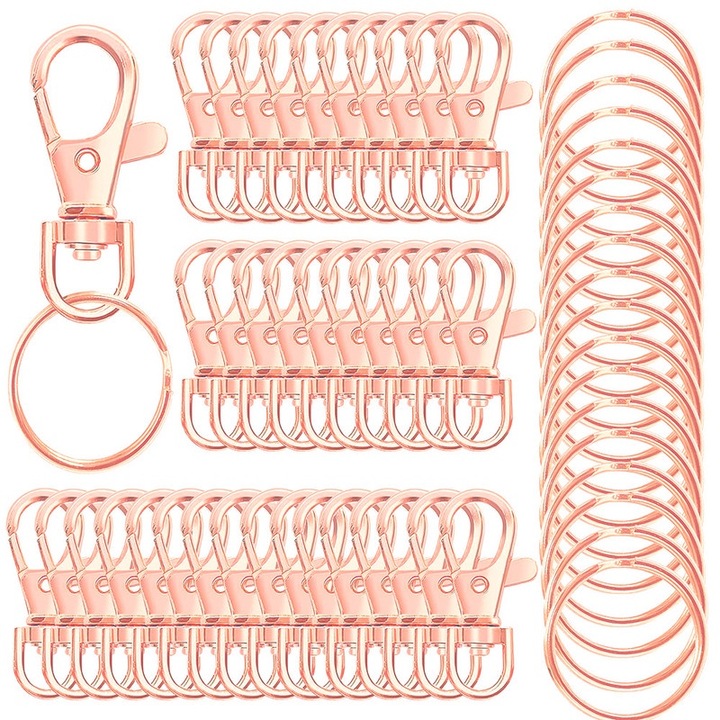 60 de bucati carlige pivotante premium cu inele pentru chei (30 de bucati carlige pentru snur + 30 bucati inele pentru chei) carlige pentru breloc pentru snur din metal Agrafe homar pentru bijuterii chei Artizanat DIY 1,38 inchi/35 mm aur roz
