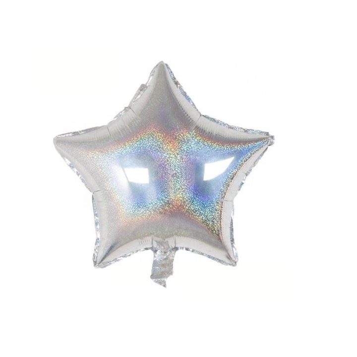 Balon folie stea, diametru 45 cm, culoare argintiu glitter, It's Party Time