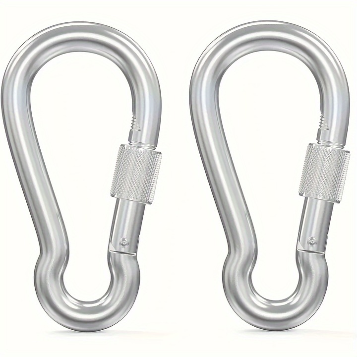 Set 2 carabine rezistente, inox, pentru camping si drumetii, argintiu