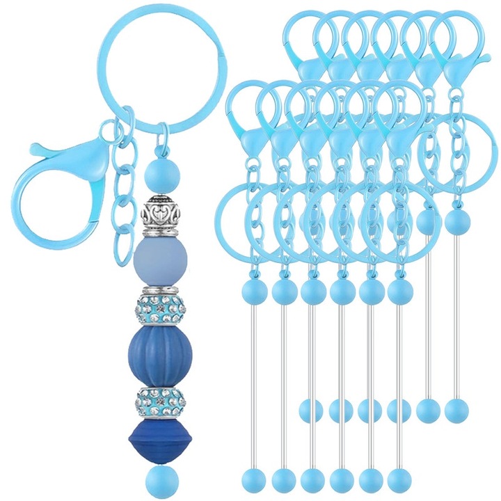 12 db kulcstartó készlet, fém, kék