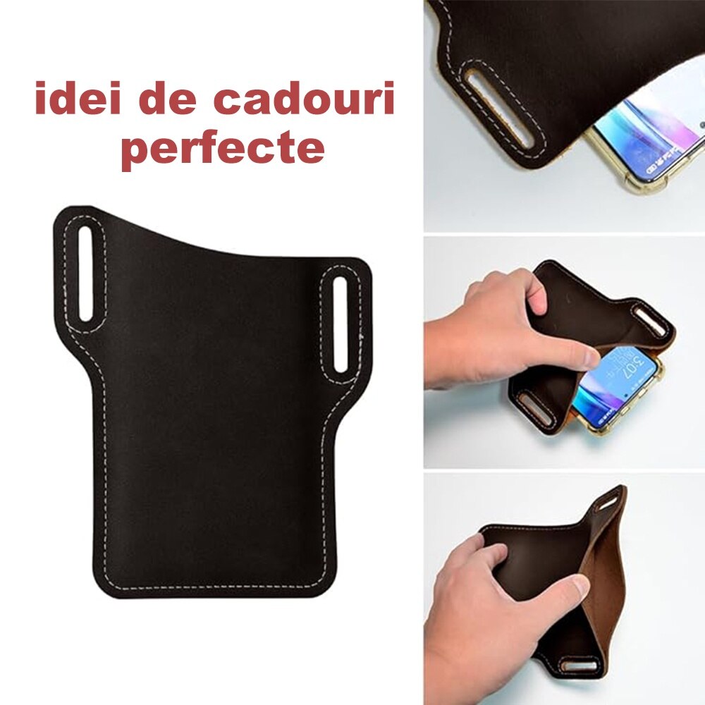 Suport pentru telefon pentru curea, Piele ecologica, husa portofel, Compatibila cu telefoane iPhone 16/iPhone 16 Pro Max 6.5-7.5 Inch, Maro