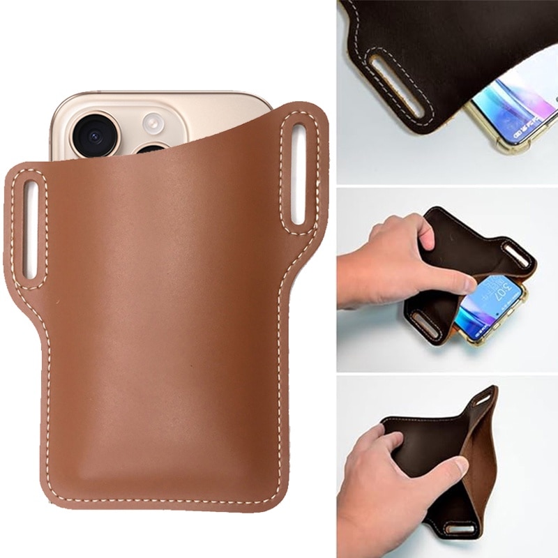 Suport pentru telefon pentru curea, Piele ecologica, husa portofel, Compatibila cu telefoane iPhone 16/iPhone 16 Pro Max 6.5-7.5 Inch, Maro
